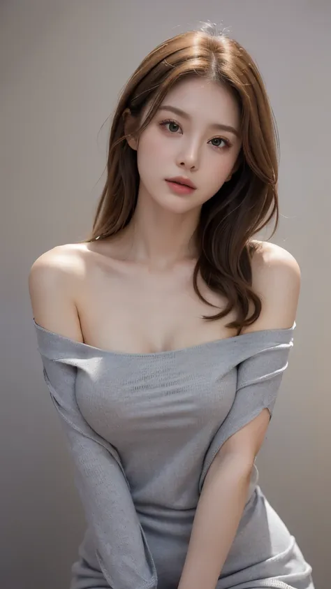 masterpiece, Best Quality, Precise, emphasizes the lines of the body、The lines of the body are emphasized、 ( Beautiful Girl), cute 、Mid-chest, ( clevis),  Slouching 、 stick my butt out、A long knit dress that fits the body 、