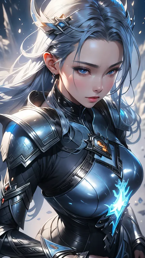 a close up of a woman in a silver and blue dress, chengwei pan on artstation, by Yang J, detailed fantasy art, stunning character art, fanart best artstation, epic exquisite character art, beautiful armor, extremely detailed artgerm, detailed digital anime...