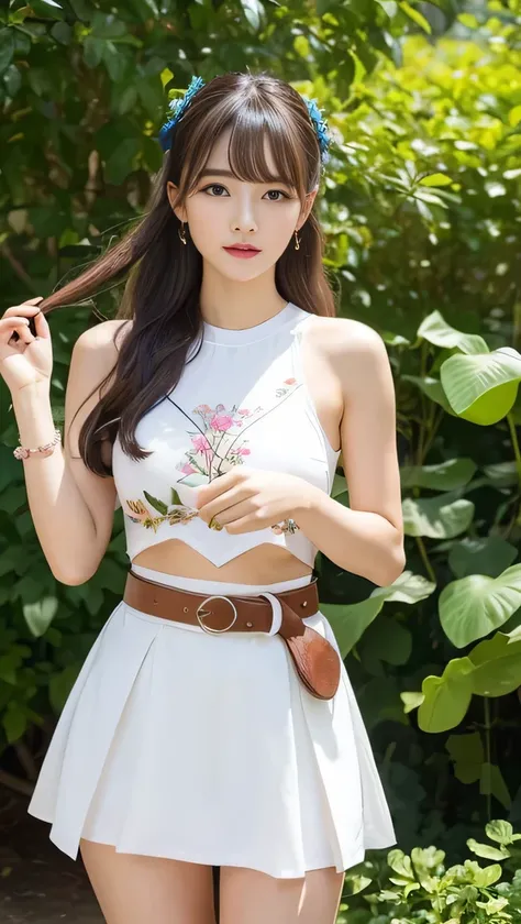  wearing cute clothes with cutouts and a belt, Beautiful embroidery patterns on clothes, Without Losing Grace,  She also showed extraordinary ball handling ,  wide belt wrapped around her waist ,  She also showed extraordinary ball handling {x} She also sh...