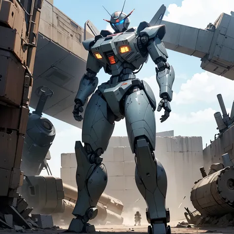 nsfw, very wide shot, anime screencap, 16k, perfect anatomy proportion body,  action,  dynamic composition with a sense of speed and dynamism , (open cockpit, Ride a large, heavily armored military bipedal robot:1.6), wife, 40age, perfect beautiful delicat...