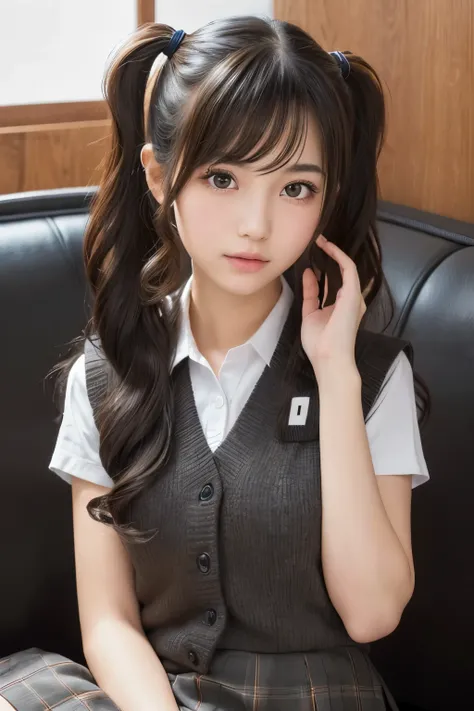 best quality, face focus, soft light, ultra high res, (photorealistic:1.4), RAW photo, (Wavy Hair:1.3), Twintails, black hair
1japanese girl, solo, cute, (pupil, lights in the eyes),  detailed beautiful face, (small chest),(high resolution detail of human ...