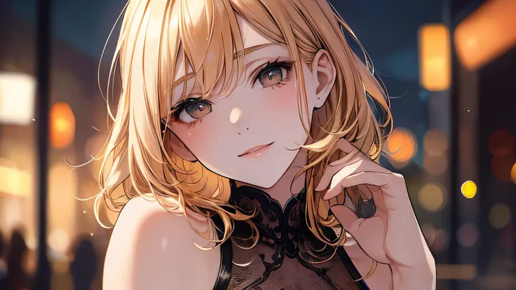 masterpiece、８k、Best Quality, (Background details),  high contrast,  Very Beautiful Girl, More Original Illustrations 、 smaller breasts、Elementary school students、 bob cut、Blonde、  Detailed Shading、 functional、delicate face、charm、Beauty,In love、Bright Eyes、...