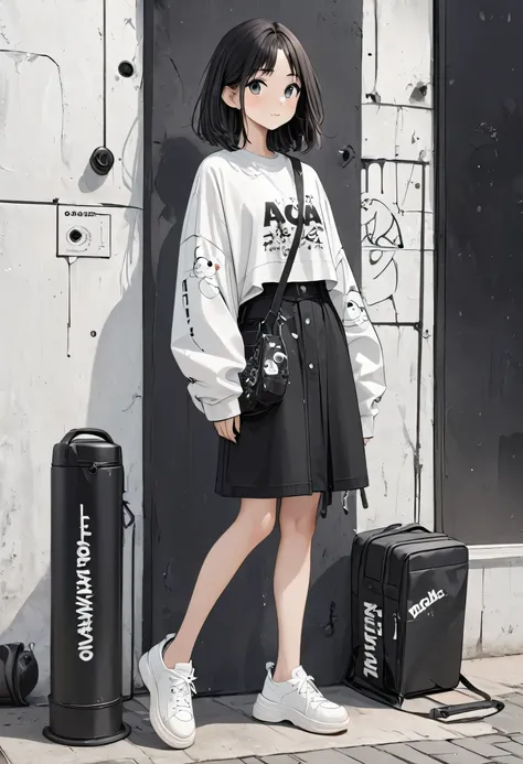 Ultra-realistic Hayao Miyazaki black and white style, Simple line acronym abstract art, Cute design, (((Background is discarded))), Street Style, Cute Amoeba