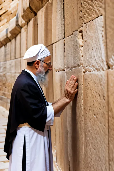 old rabbi praying at the wailing wall