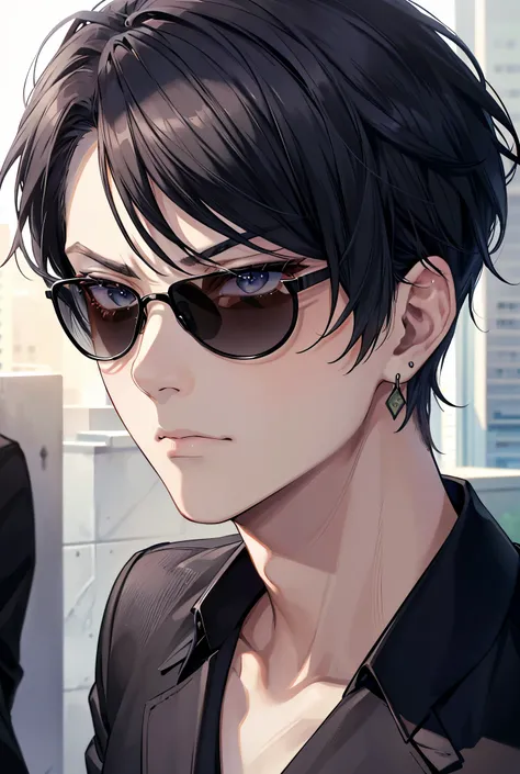 怒っているヤクザのmale1人 , Yakuza wearing black two-block , (Best Quality,4K,8k,  high res icons ,masterpiece:1.2),Super detailed,(Realistic,photoRealistic,photo-Realistic:1.37), Extremely detailed,  high definition ,   Short Hair ,  2 block hairstyle  , Round earr...