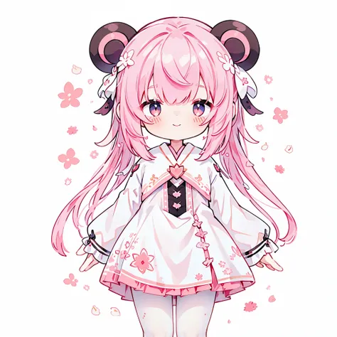  mouse ears 、fille、jewelry eyes 、Beaux arrangements et motifs、Exceeding limits written 、Avatar flat , 1fille,  smile,  Light pink hair ((medium hair、wavy hair)),  hair with white tips,  pink mesh hair 、Vêtements au design tendance((rose et blanc)),white ba...