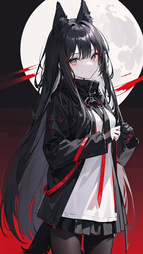 ( Mysteriously Shining Moonnight), (Red Night ), (( Black Fox Mask )), Black , ((black pantyhose)), (To kill) ((knife (murder), ( Black and White Two-tone Color ), (Semi-long hair)