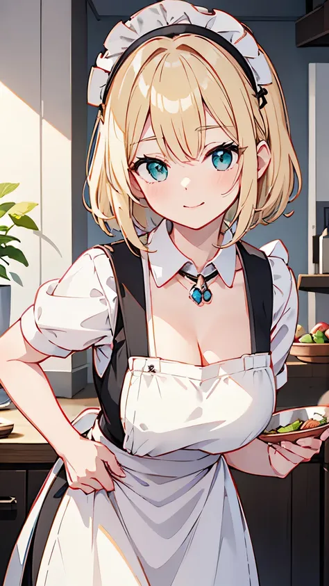 highest quality, masterpiece, ultra high res, ,cute girls, (Shabby chef uniform:1.3), detailed short hair, curly hair, (wariza:1.2), pale-skinned, slim waist, (black cloth：1.25), white long pants, fresh flowers, Green leaf headdress, aprons, busy store wit...