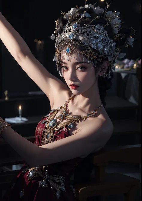 Royal sisters， delicate eyes，Frozen Queen，Put the crown on your head， detailed facial expression body ，Tall and big，Charming Characters，Leg length，4K，HD，Emotional， white translucent lace ，白皙Full image，Little cherry mouth，Beautiful and lovely，Full image，Glo...