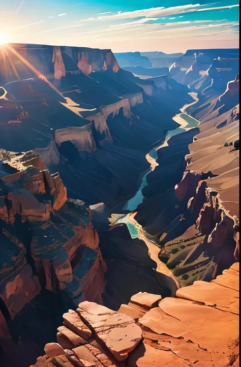 araffes on a cliff overlooking a canyon and a blue sky, a picture by Tom Wänerstrand, pexels, les nabis, grand canyon, grand canyon in background, top of a canyon, huge chasm, beautiful natural rim light, incredibly beautiful, canyons, usa-sep 20, stunning...