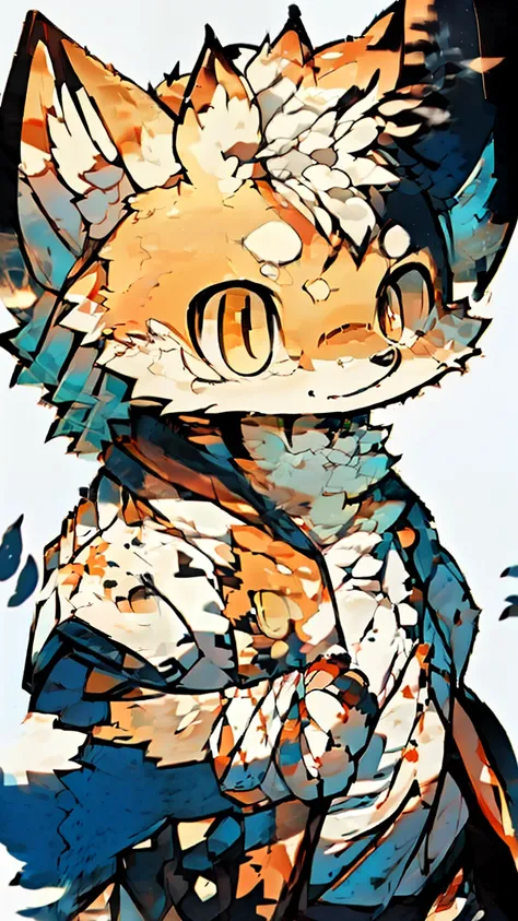 masterpiece, Official Art ,hairy,male,Shota, anthropomorphic orange fox,Brown face ,  delicate eyes  , white shirt,  Photo depth, Perfect Light, Light Particles,( best quality),(masterpiece),(  super detailed ), clearly focuses ,Light Particles, Finger ban...