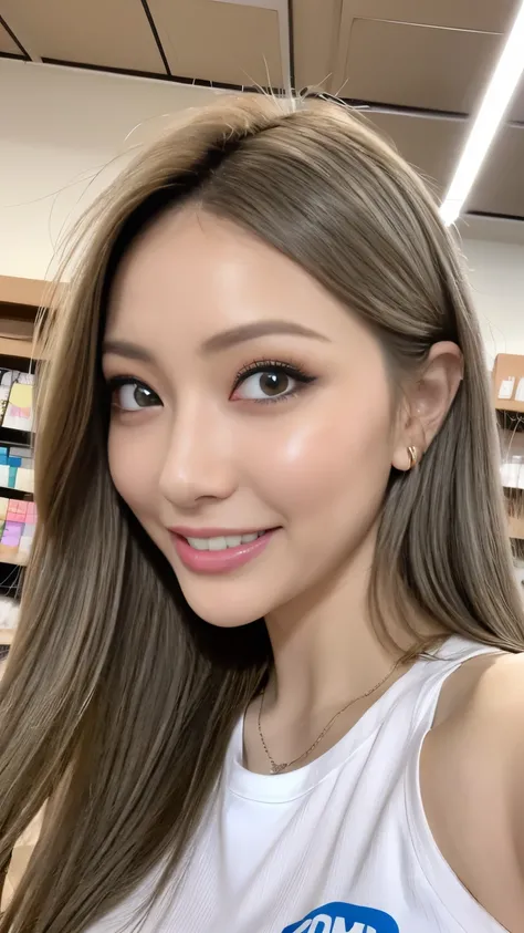 ((Best Quality)), ((masterpiece)), (  Details),  1 girl, Sexy, company employee。Crouch in front of a company shelf、 silver hair、(Cowboy Shooting、Best Quality、8k、Award-winning works、 ultra high resolution)、Beautiful woman、( blue vertical stripes on a large ...