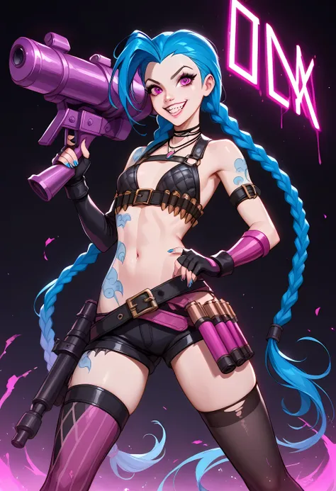 (score_9, score_8_up, score_7_up), (best composition), (high resolution), jinx from league of legends in her iconic vibrant punk...