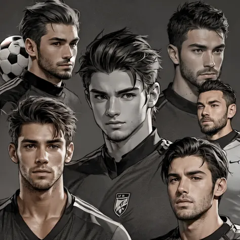 Handsome soccer player, many different angles of face