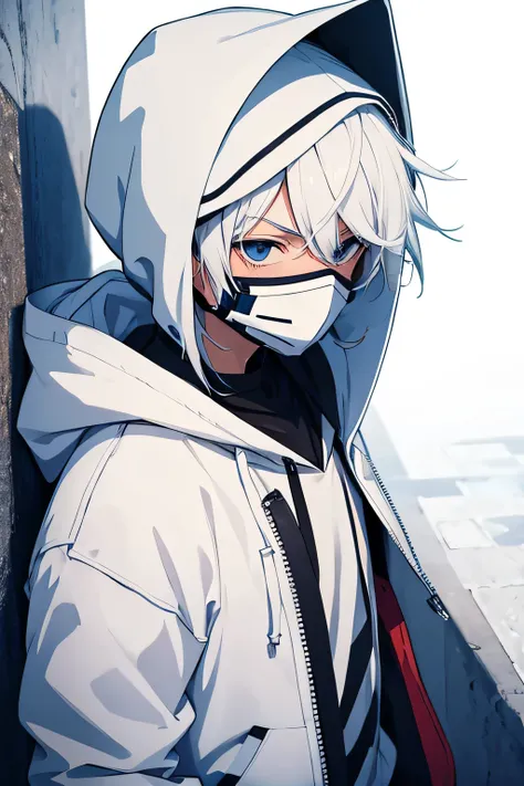 Anime boy with white hoodie with mask