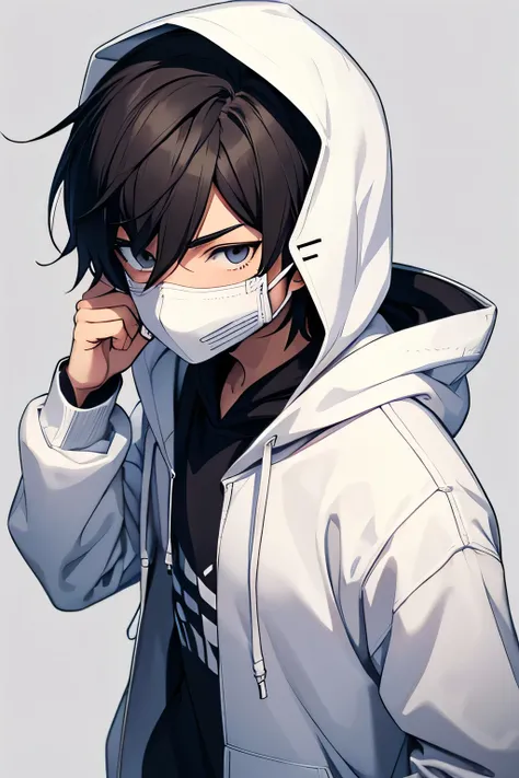 Anime boy with white hoodie with mask