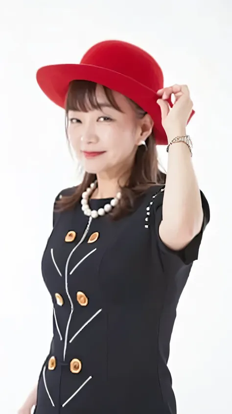 a close up of a woman in a red hat and black dress, mutsumi akasaki, kiyoko suzuki, nishimiya shouko, riyoko ikeda, kazue kato, inspired by Nakahara Nantenbō, narumi kakinouchi, chiho ashima, kinu nishimura, inspired by Tadashi Nakayama