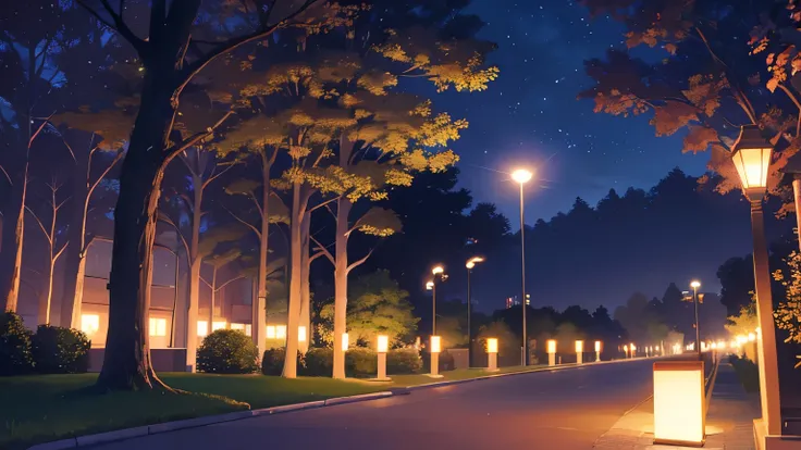 Night Park、Street lamp、forest