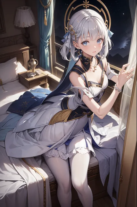 (best quality,4K,8k,high resolution,masterpiece:1.2),Extremely detailed,milf,,magic,enchanting,joy,Divine goddess,magical effect,Silver hair,blue eyes,Transparent dress,Exquisite decoration,Features of the magical costumes of the heavens，A small amount of ...