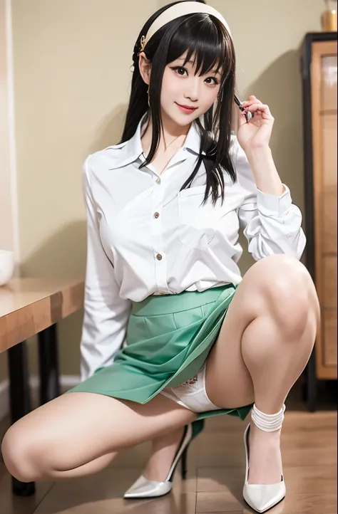 Actual Photos、Highest imYear quality、Realistic、Beautiful woman、 mini skirt、spreadlegs,showwhitepanties,  beautiful thighs in books、Im crouching and showing my white panties、Legs wide open、 Facial beauty、本当の私は何Yearも、連邦軍制服 mini skirt、 ponytails、Yuriko Yoshit...