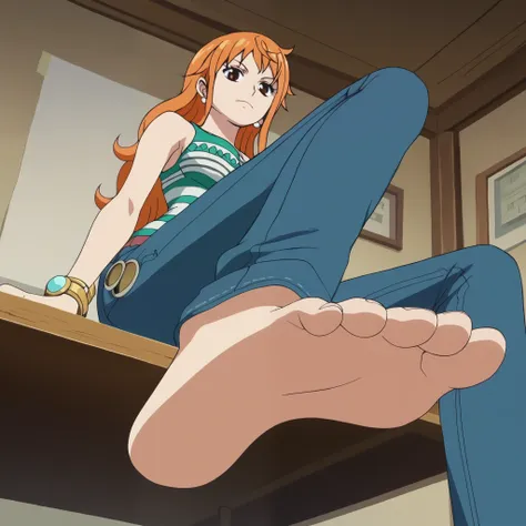 source_anime, score_9, score_8_up, score_7_up, anime screencap, 8k, absurd res, nami, 1girl, solo, long orange hair, official st...