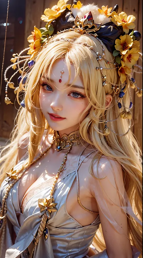 (Blonde Hair), Fox Ears, Brunette Girl, big Smile, Super beautiful sparkling eyes、Hanging from the ceiling with rough rope around his arms、sweat、The rope bound her body、 wet body、 Legs Hanging from Shackles 、 Lots of Liquid Flowing Out of My Crotch 、One le...