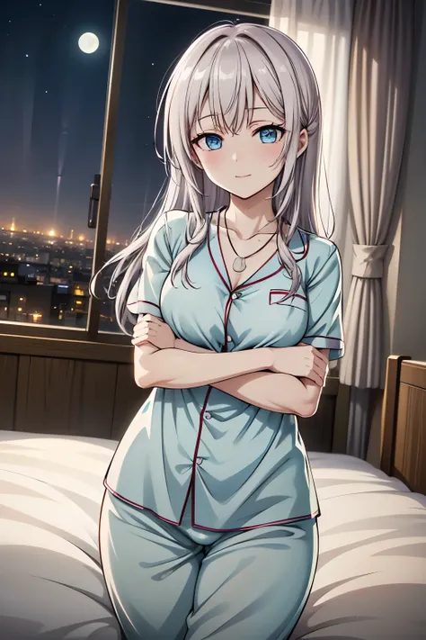 Alisa Kujou, 

"(Night:1.7), A girl standing at attention, 22 years old, young woman, with beautiful fingers, a beautiful body, a beautiful nose, perfect eyes, a flawless face, and stunning character design. An anime girl with soft pink hair flowing down i...