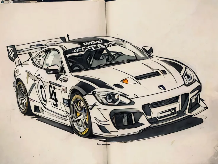 Race Car　Black and White　sketch　Coloring book