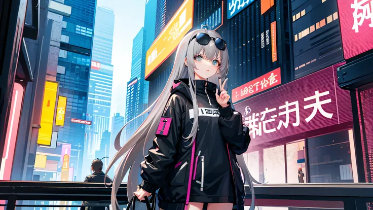 masterpiece, emphasizes her new direction 、 Does , facing right, neon and futuristic buildings surround her . sheピンクがかった黒髪のLong Hairを持っています、 reflects cyberpunk aesthetics . Small breasts、she'you'Looking up at the starry sky, but、Her gaze and body ...