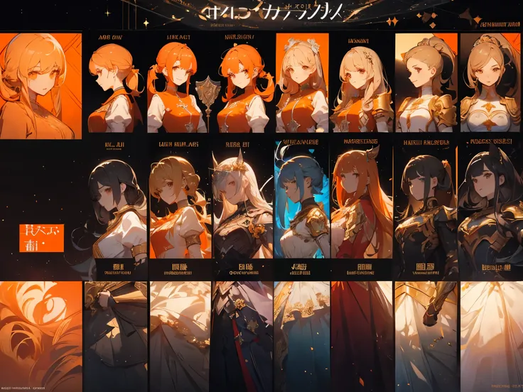 ((masterpiece,  highest quality )),  detailed facial ,  character design sheet ， whole body, Full of details, Multiple poses and expressions,  Very detailed, depth, Many parts， Beautiful Paladin， Holding a shield ，Twin ponytails，Fantasy style，Orange Carame...