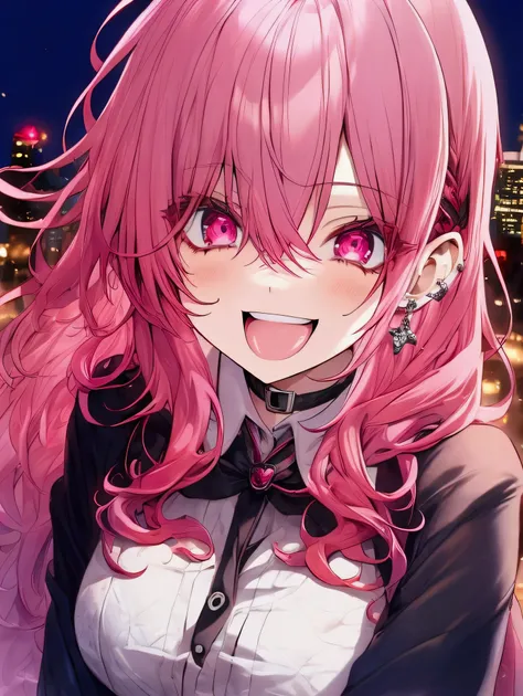 City background, smile, Pink hair,  Yandere, Redhead