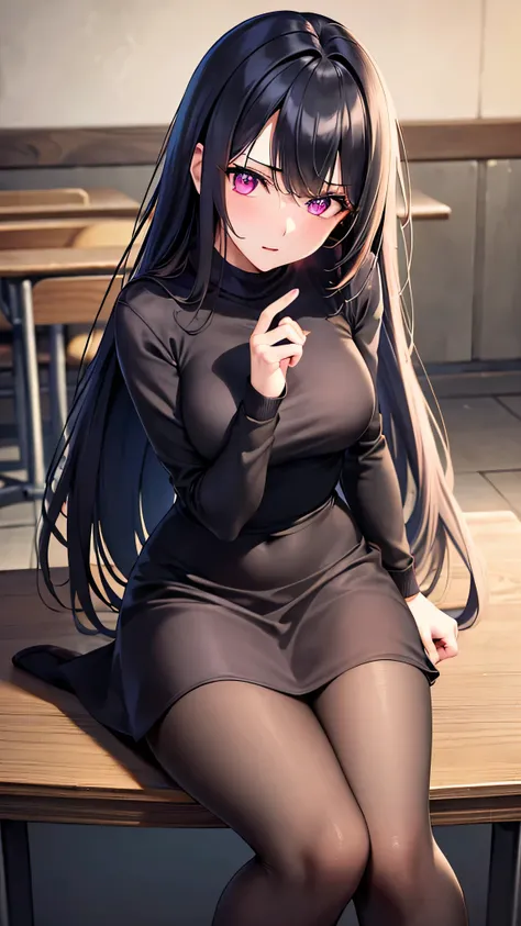 (random porn pose),(Highest image quality,(8k),ultra-realistic,best quality, Long black hair with bangs, ((Pink Eyes)), high quality, high definition, high quality texture,high detail, beautiful detailed,fine detailed,extremely detailed cg,detailed texture...