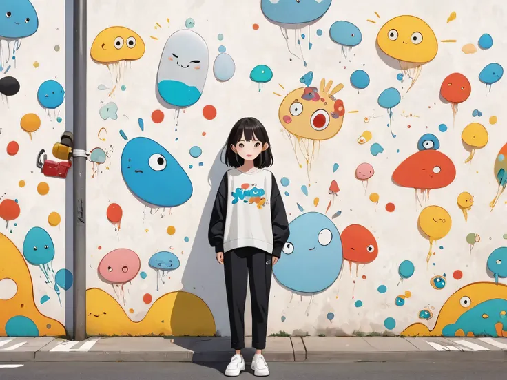 Ultra-realistic Hayao Miyazaki style, Simple line acronym abstract art, Cute design, (((Background is discarded))), Street Style, Cute Amoeba