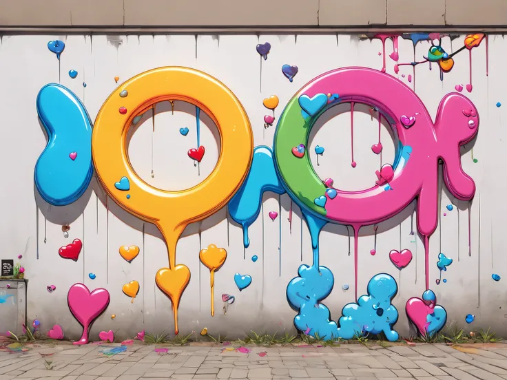 Ultra-realistic Banksy style, Simple line acronym abstract art, Cute design, (((Background is discarded))), Street Style, Cute Amoeba, colorful hearts