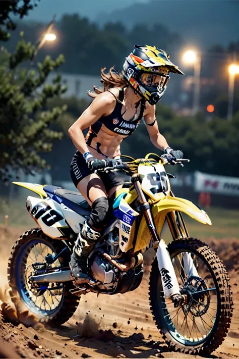 yamaha wr250, motocross race, cute female racer, brown skin, abs , night riding,motocross wear , motocross boots , roll up the d...