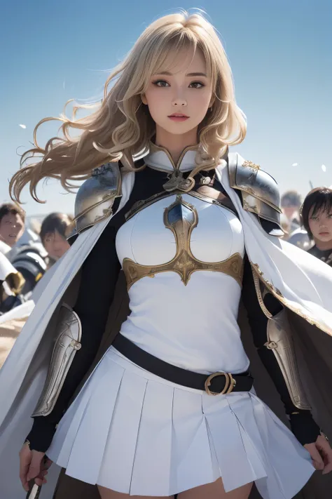 Very beautiful woman、Slender women、(Detailed face)、Realistic Skin、((Holy Knight)), ((Pearl White Armor))、((((A black armor with extremely detailed and intricate decoration.:1.1))))、((Delicate photo))，(Girl Astepeace RAW Photo Details:1.25), (Highest qualit...