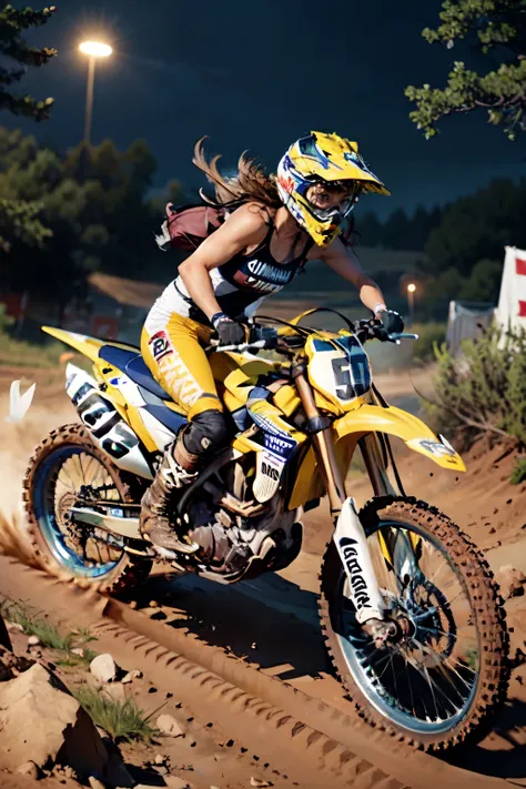 yamaha wr250, motocross race, cute girl , brown skin, abs , night riding,motocross wear , motocross boots , roll up the dust and...