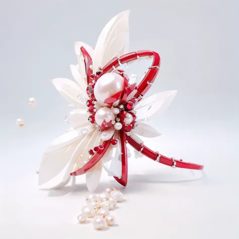 flower,red  gem,pearl,((white  background)),crystal,flower,jewelry,masterpiece,best quality,masterpiece,best quality,