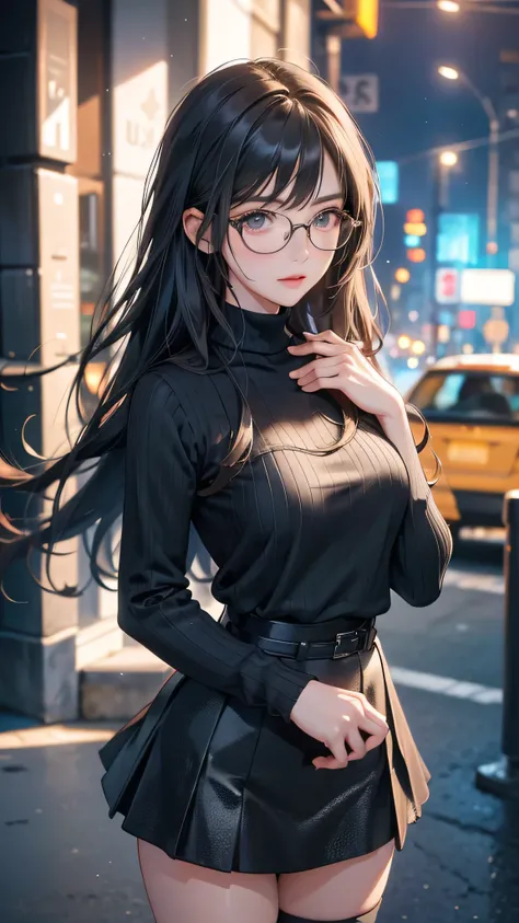 (random porn pose),(Highest image quality,(8k),ultra-realistic,best quality, Long black hair, high quality, high definition, high quality texture, Small breast, high detail, Glasses, beautiful detailed,fine detailed,extremely detailed cg,detailed texture,a...