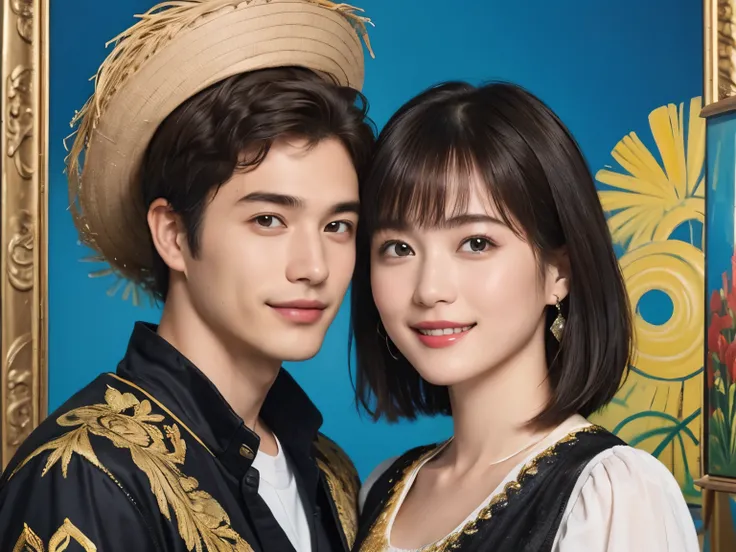 321 (A 20-year-old woman and a 20-year-old man), (       super real ), (High image quality), (       short hair ), (smile), ((       gorgeous costume       )), ((Gorgeous painting))