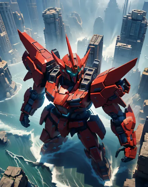 masterpiece, Best Quality, (( dynamic movement)), (red giant robot, Blue Chest, streamlined armor ), ( rendered in Unreal Engine 5 , Black Octane Rendering, Super detailed with octane rendering , rendered with 8K Unreal Engine , rendered with Unreal Eng...