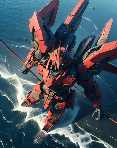 masterpiece, Best Quality, (( dynamic movement)), (red giant robot, Blue Chest, streamlined armor ), ( rendered in Unreal Engine 5 , Black Octane Rendering, Super detailed with octane rendering , rendered with 8K Unreal Engine , rendered with Unreal Eng...