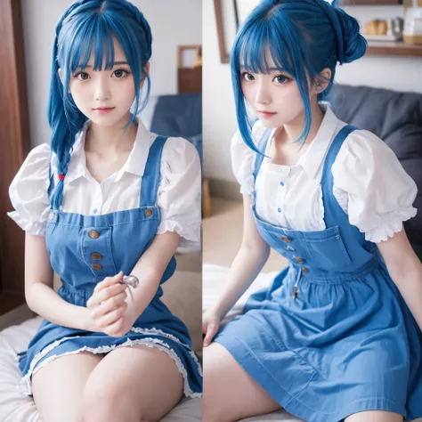  maid clothes　Blue Hair　 girl　20 years old