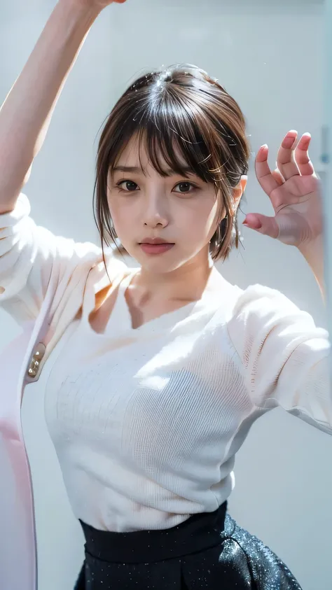 (Ultra-high resolutiIn addition,masterpiece, AttentiIn addition to detail, Best Quality), 8k,(Noel, short hair, French blade, hair ribbIn addition, (indoor)collarbIn additione, Chest cleavage, Shot of , white sweater, check skirt),(Blessed,Attractive b...