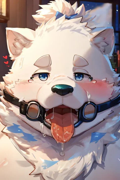 （@mind_by drive）gained weight、being overweight、dog beast man、fur、fluffy、 cute、blush、、、drooling、saliva、tears、（（naked）））, face clo...