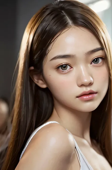 (she looks just like gemma ward:1.1), (idol:1.3), straight hair, narrow eyes, flat chest, looking at viewer, (full body), (stage), sweat, (Realism:1.4), (hyper realistic:1.4), (realistic:1.3), (soft light:1.05), (Improve lighting quality in movies:0.9)、32k...