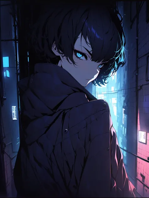 {{{shincos (shincos),  kuvshinov ilya ( kuvshinov ilya), no human}}},  1 girl,  short hair, blue,  close your mouth,  watching v...