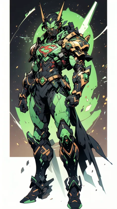 (masterpiece:1.5, best quality:1.5, extremely delicate:1.5), ((male:1.5)), a man wearing a full-face helmet, green eyes, fantasy-style high-tech biomimetic armored combat suit, (a composite layered chest armor), the design balances heavy with agility, full...