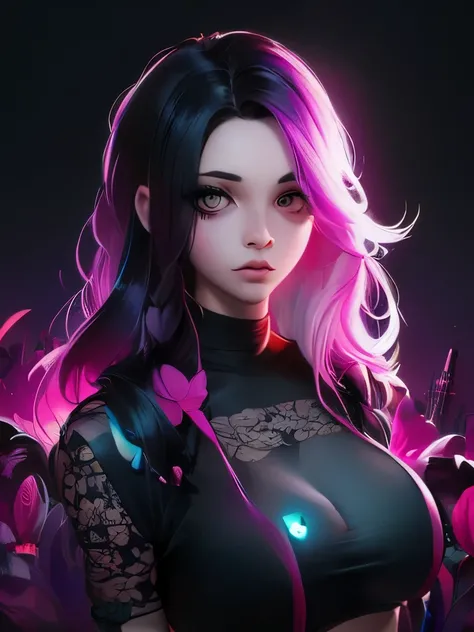 a woman with long hair , beeple and jeremiah ketner, digital art on pixiv, digital art. artstation, dreamy cyberpunk girl, by Aaron Nagel, loish |, gorgeous digital art, 🌺 cgsociety, dark cyberpunk illustration, cyberpunk))))), intricate abstract. cyberpun...