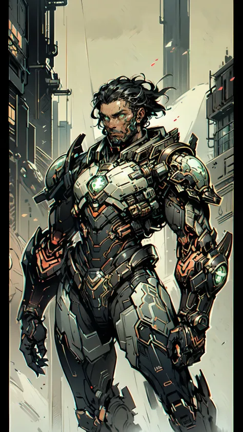 (masterpiece:1.5, best quality:1.5, extremely delicate:1.5), ((male:1.5)), a man wearing a full-face helmet, green eyes, fantasy-style high-tech biomimetic armored combat suit, (a composite layered chest armor), the design balances heavy with agility, full...